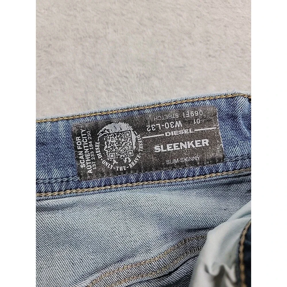 Diesel Jeans Straight Mens 30 29x32 Slim Skinny Sleenker Distressed Blue Stretch